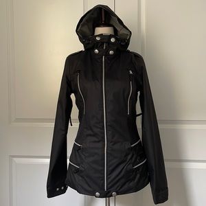 EUC Burton Dry Ride Ski Snowboarding Jacket Snow Skirt Black Hooded Vents XS